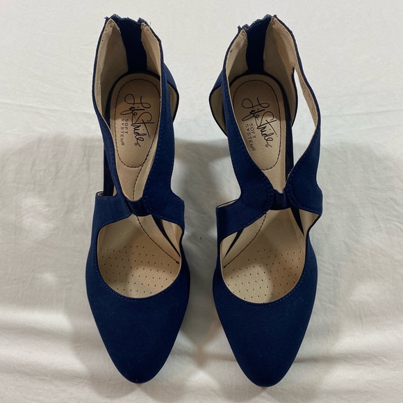 Life Stride Heels Navy Blue Giovanna 2 shoes women’s 7.5 back Zip Cut out Pumps - Picture 7 of 8